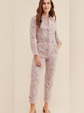 Anthropologie Paisley Rose Print Utility Jumpsuit belted